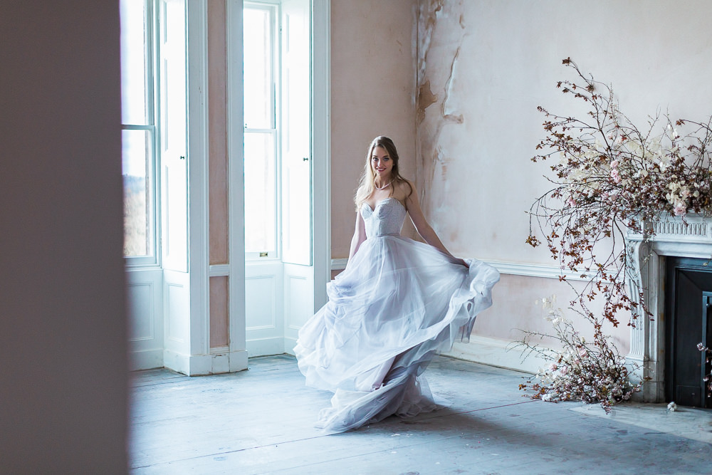 Modern Dance Ballet Inspired Editorial Fine Art Somerley House Dusty Pink Walls Bride Lilac Dress Naomi Neoh Cherry Blossoms Lunaria | Romantic Soft Wedding Ideas Siobhan H Photography