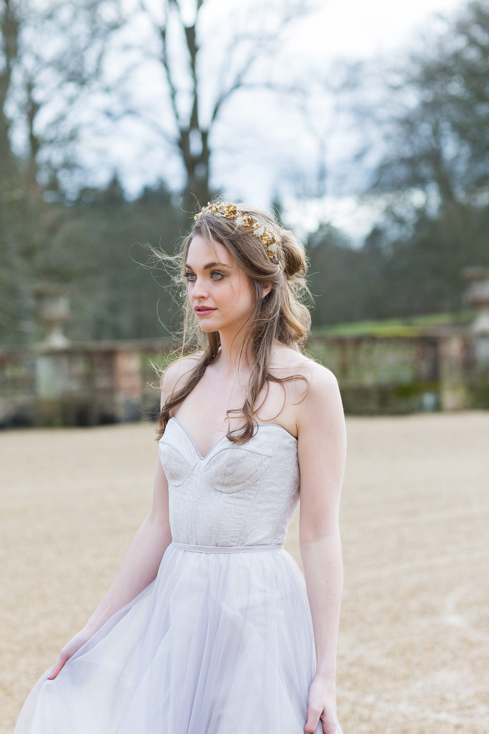 Modern Ballet Inspired Editorial Fine Art Somerley House Bride Lilac Dress Naomi Neoh Samantha Walden Gold Floral Headpiece Tiara | Romantic Soft Wedding Ideas Siobhan H Photography