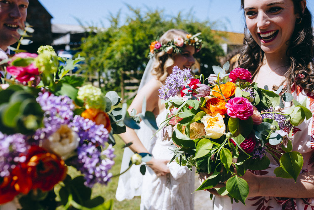 Flowers Bouquet Bridal Colourful Rose Peony Peonies Foliage Rue De Seine Wedding Dress Bride Curious Rose Photography
