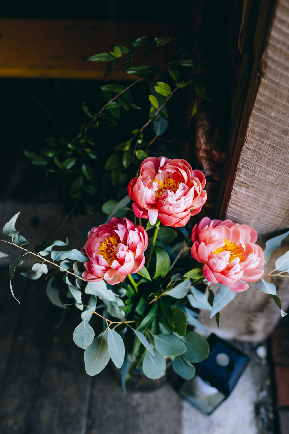 Coral Charm Peonies Peony Decor Vase Flowers Rue De Seine Wedding Dress Bride Curious Rose Photography