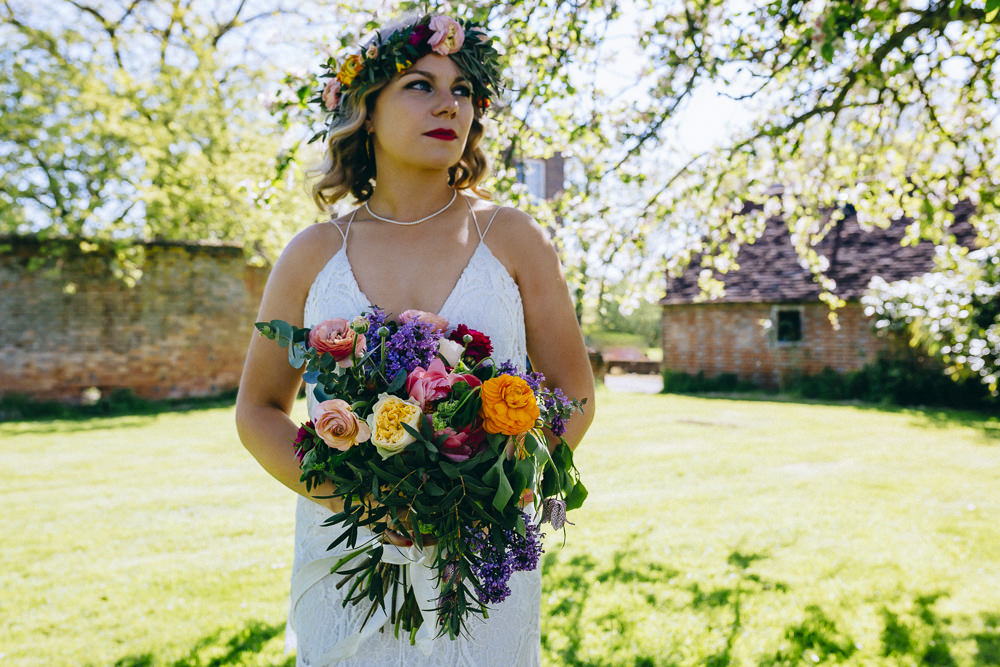 Flowers Bouquet Bridal Colourful Rose Peony Peonies Foliage Rue De Seine Wedding Dress Bride Curious Rose Photography