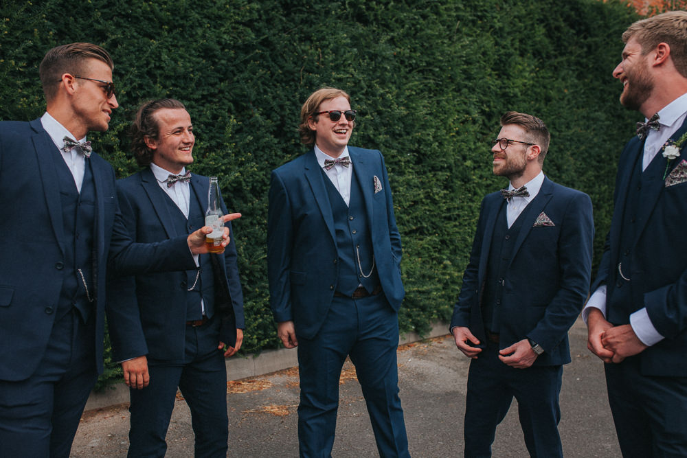 Groom Groomsmen Navy Suits Bow Ties Summer Boho Outdoor Wedding A Little Picture