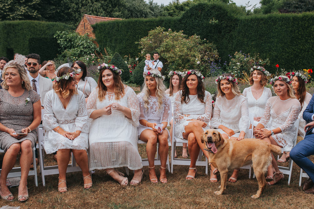 Bridesmaids White Dresses Mismatched Flower Crowns Summer Boho Outdoor Wedding A Little Picture