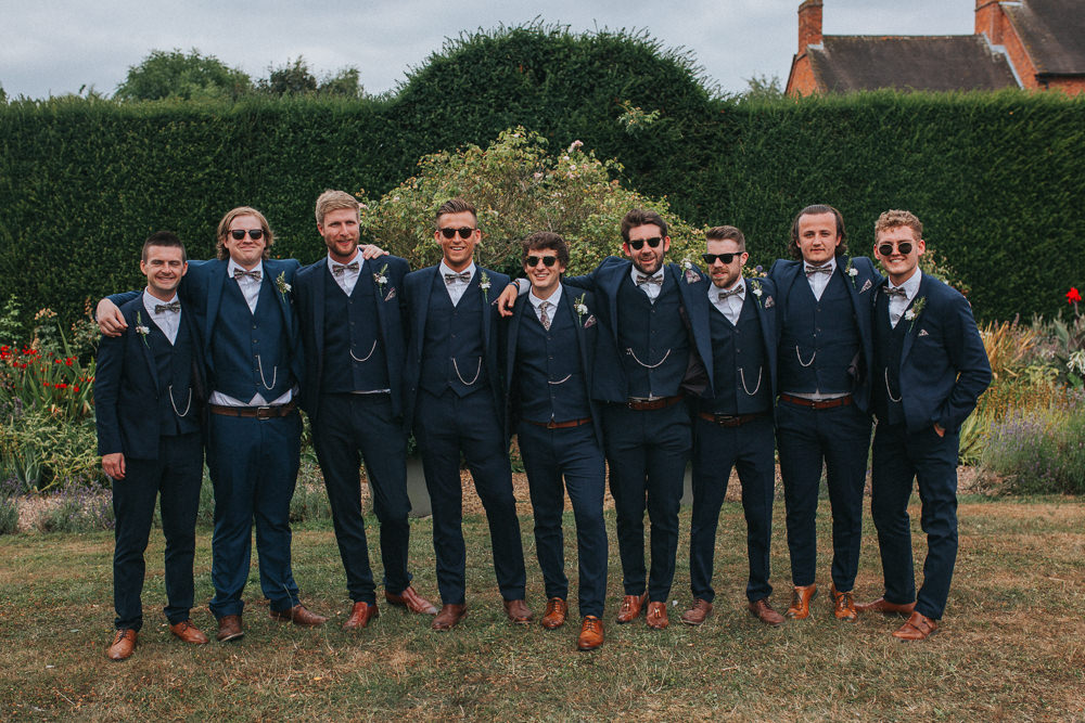 Groom Groomsmen Navy Suits Bow Ties Summer Boho Outdoor Wedding A Little Picture