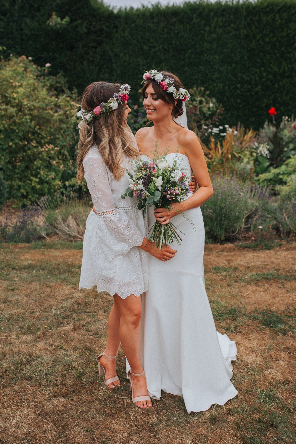 Bridesmaids White Dresses Mismatched Flower Crowns Summer Boho Outdoor Wedding A Little Picture