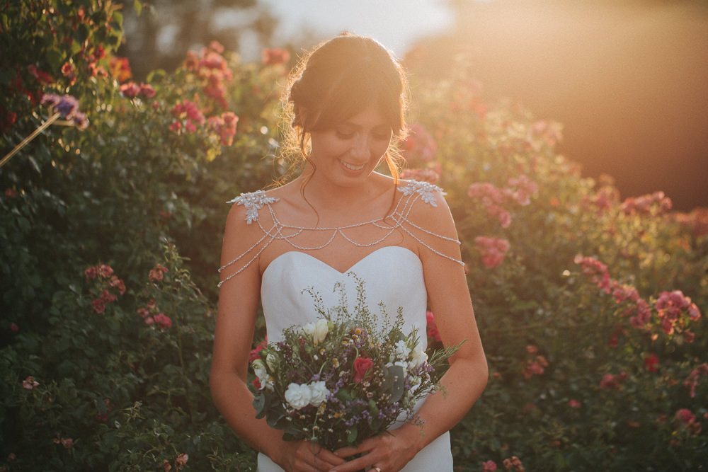 Martina Liana Dress Gown Bride Bridal Strapless Fit Flare Train Veil Flower Crown Shoulder Jewellery Summer Boho Outdoor Wedding A Little Picture
