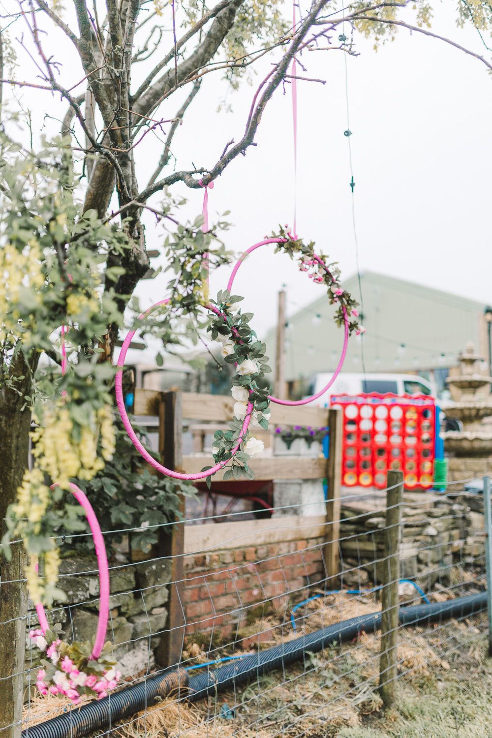 Suspended Hanging Hoop Flowers Decor Wellbeing Farm Wedding Anna Wood Photography