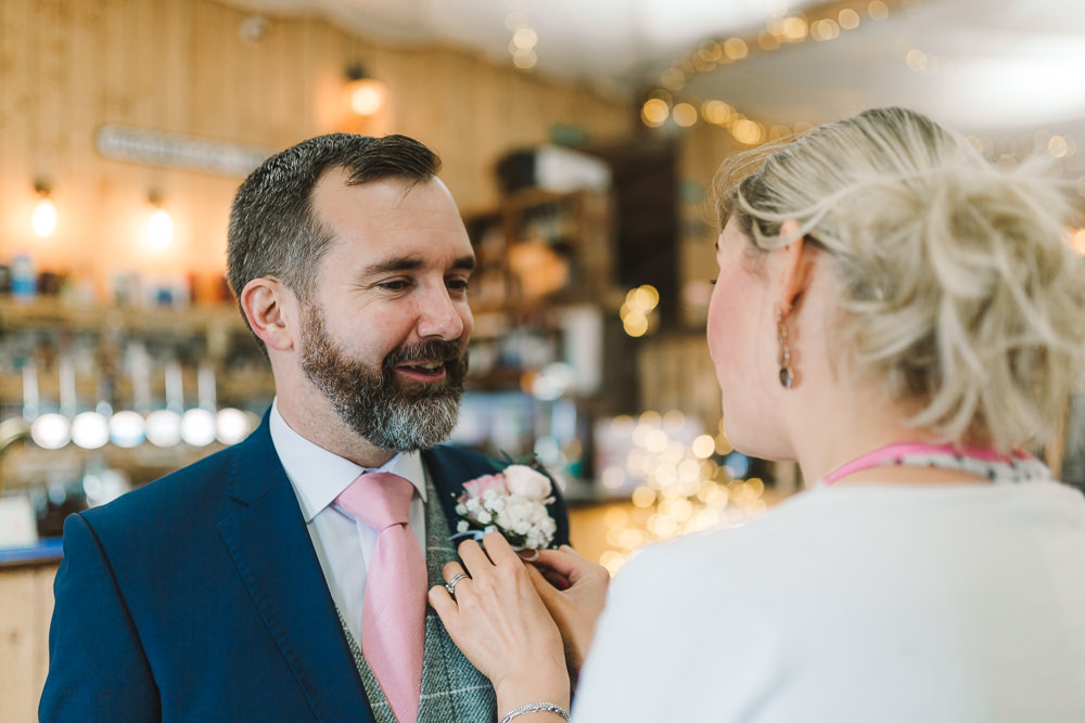 Groom Suits Navy Pink Ties Grey Waistcoats Wellbeing Farm Wedding Anna Wood Photography