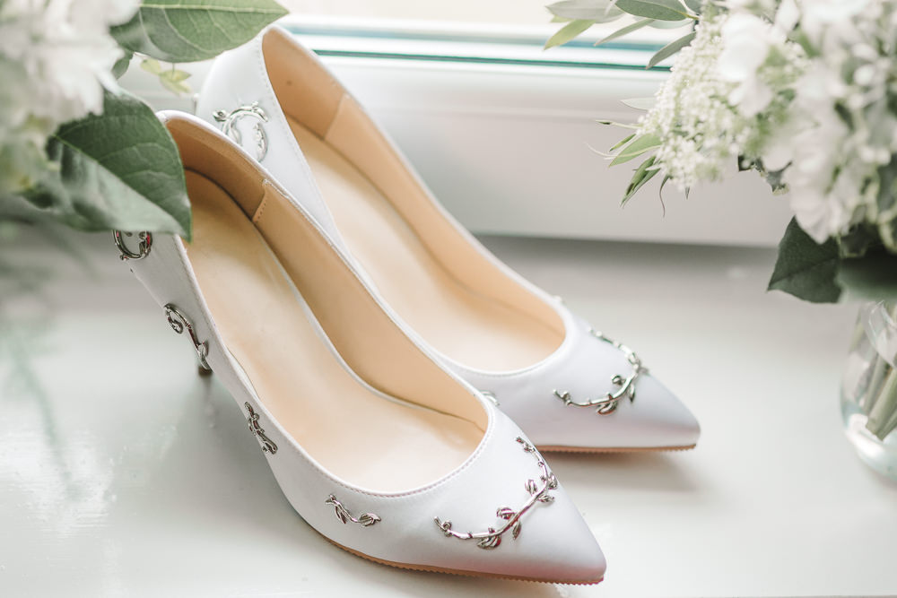 Bride Bridal Shoes Embellished Wellbeing Farm Wedding Anna Wood Photography
