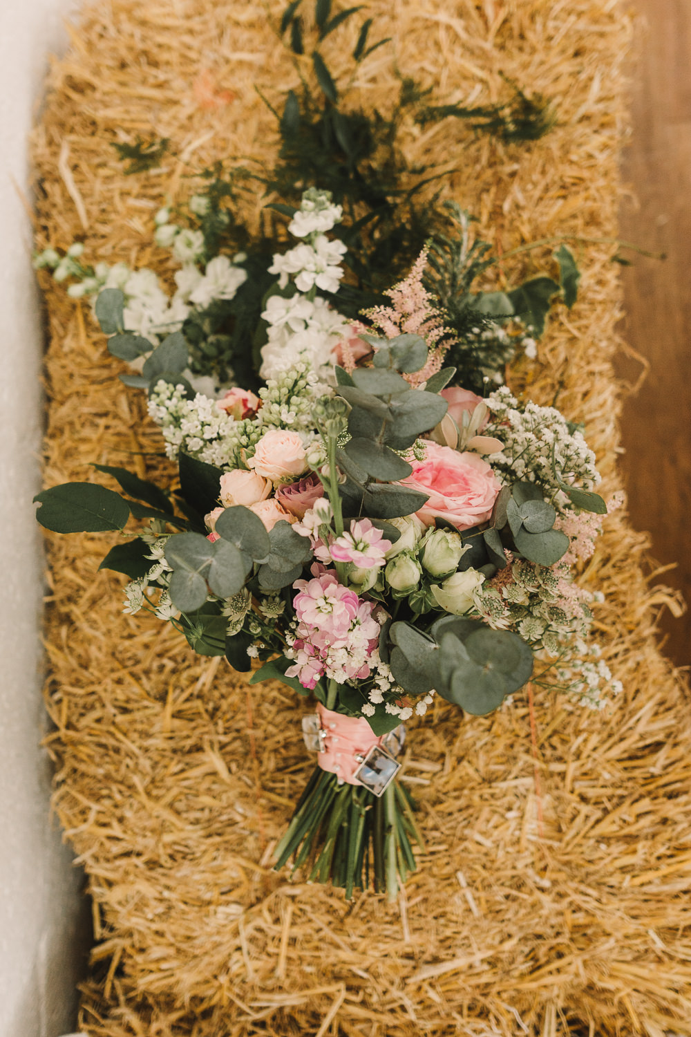 Bouquet Flowers Bride Bridal Pink Greenery Astilbe Rose Wellbeing Farm Wedding Anna Wood Photography