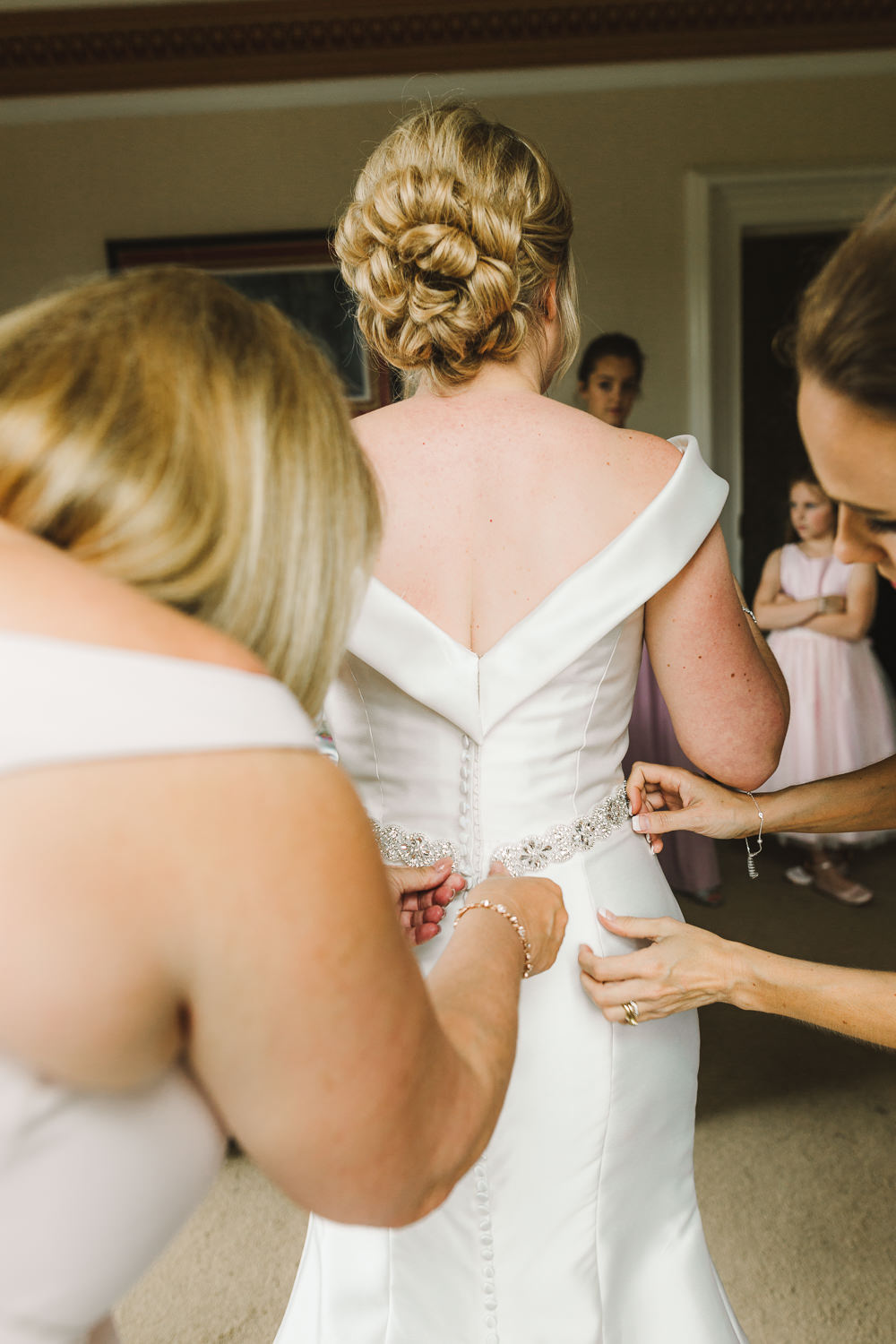Dress Gown Bride Bridal Off Shoulder Bardot Belt Wellbeing Farm Wedding Anna Wood Photography