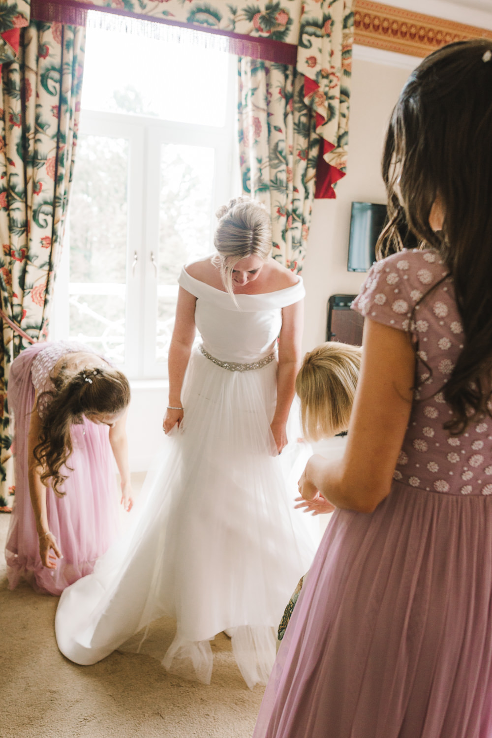 Dress Gown Bride Bridal Off Shoulder Bardot Belt Wellbeing Farm Wedding Anna Wood Photography