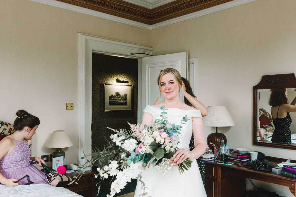 Bouquet Flowers Bride Bridal Pink Greenery Astilbe Rose Wellbeing Farm Wedding Anna Wood Photography