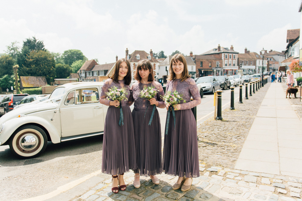 Dusky Lavender Midi Lace Long Sleeve Bridesmaids Westerham Golf Club Wedding Sarah Fleet Photography