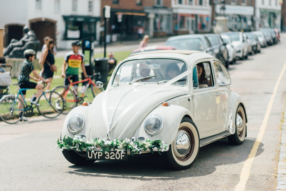 Wedding Beetle Car Floral Garland VW Westerham Golf Club Wedding Sarah Fleet Photography