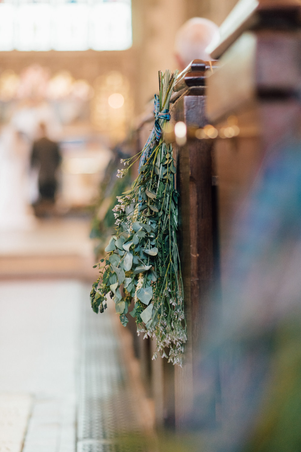 Foliage Eucalyptus Spray Pew End Westerham Golf Club Wedding Sarah Fleet Photography
