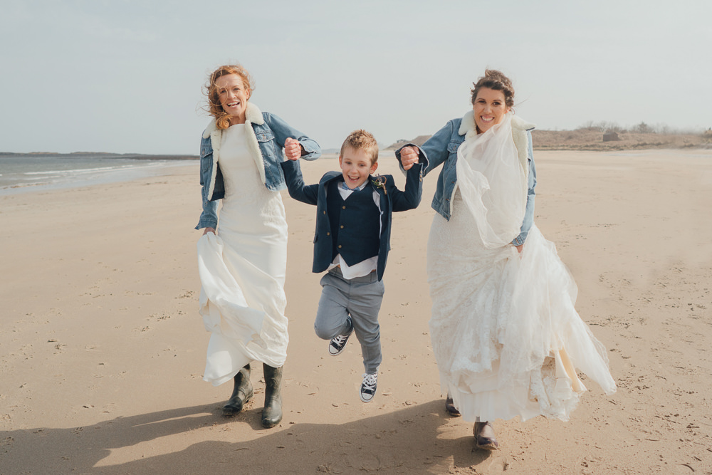 Bride Bridal Boat Neck Sweetheart Sleeveless Lace Illusion Button Detail Dress Gown Denim Jacket Page Boy Family Children Wild Rustic Glam Sea Wedding Mr and Mrs Wedding Photography