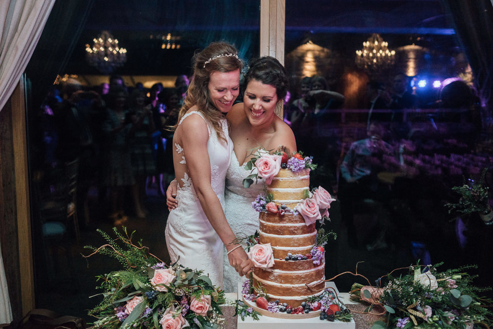 Bride Bridal Boat Neck Sweetheart Sleeveless Lace Illusion Button Detail Dress Gown Cake Cutting Wild Rustic Glam Sea Wedding Mr and Mrs Wedding Photography