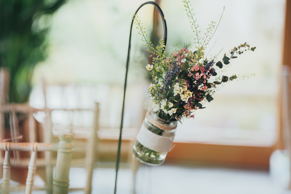 Shepherds Crook Jam Jar Meadow Wildflower Flowers Floral Pew End Wild Rustic Glam Sea Wedding Mr and Mrs Wedding Photography