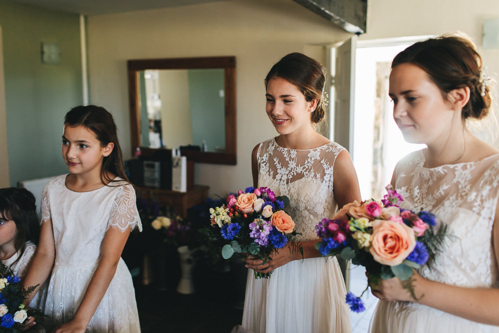 Bridesmaids Lace Sleeveless Multicoloured Bouquet Bach Wen Farm Wedding Jessica O'Shaughnessy Photography