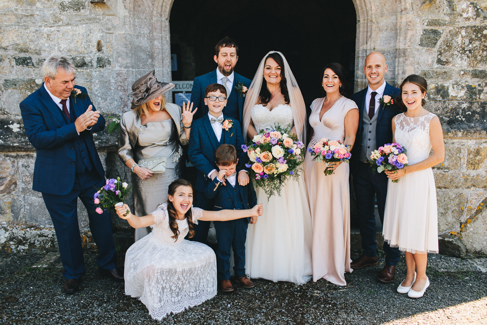 Bride Bridal Separates Sweetheart Neckline Strapless Tulle Floor Length Veil Colourful Multicolour Bouquet Three Piece Waistcoat Groom Bridesmaids Family Bach Wen Farm Wedding Jessica O'Shaughnessy Photography