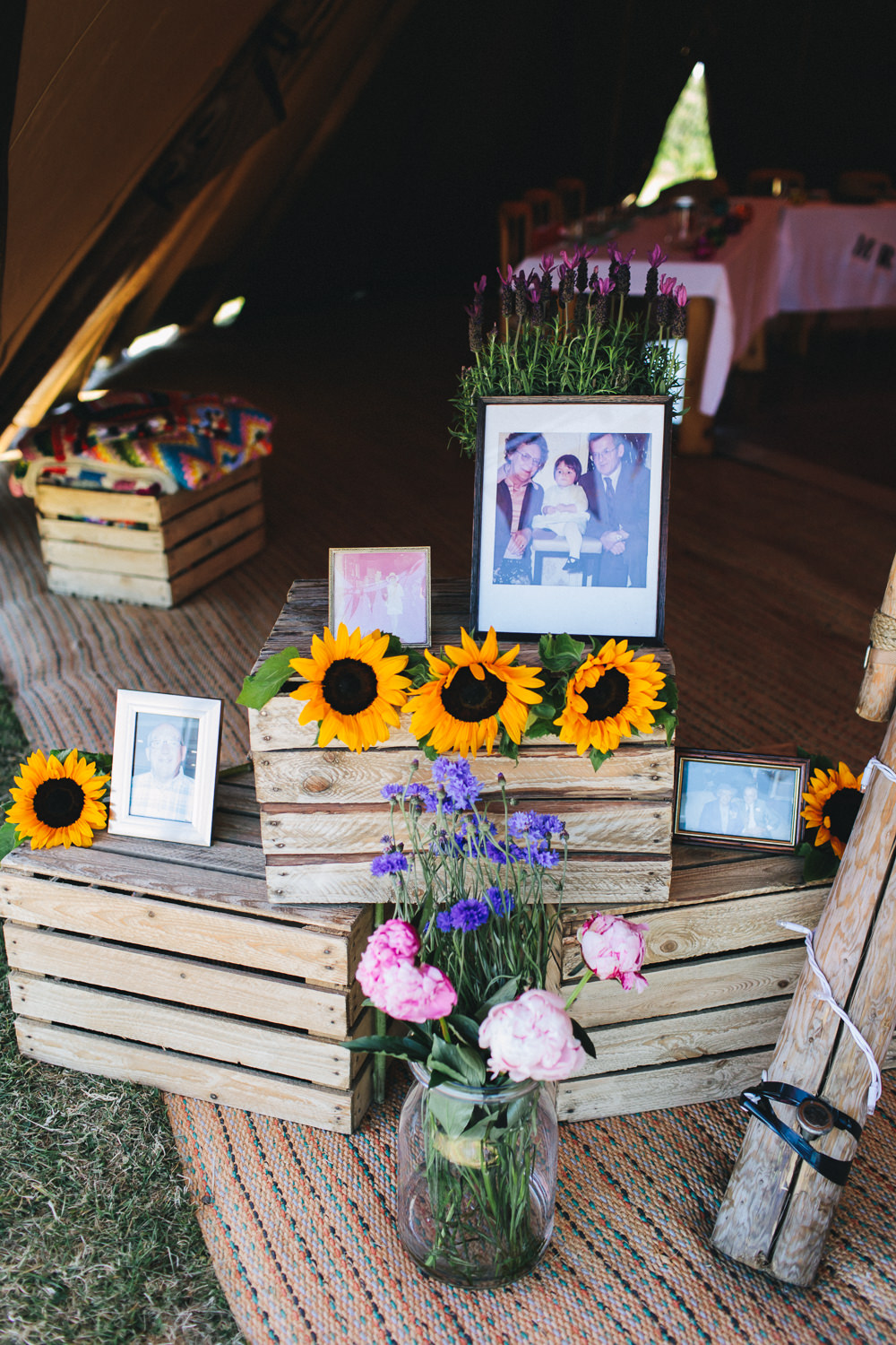 Wooden Crates Sunflower Photographs Violet Flowers Floral Bach Wen Farm Wedding Jessica O'Shaughnessy Photography