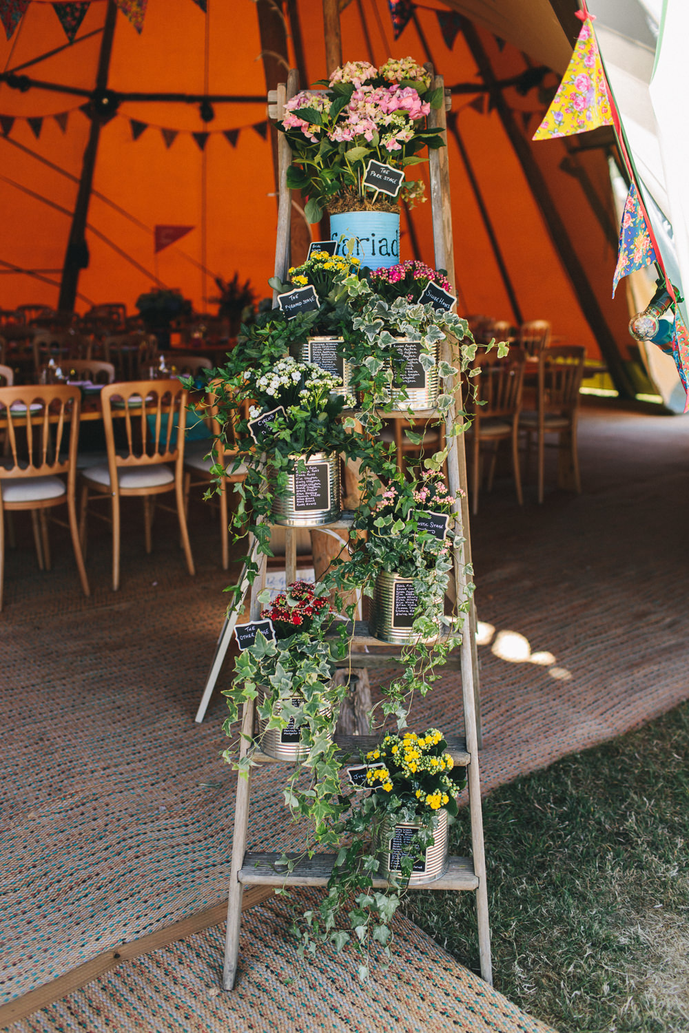Stepladder Table Plan Ivy Chalk Tin Floral Flowers Plants Bach Wen Farm Wedding Jessica O'Shaughnessy Photography