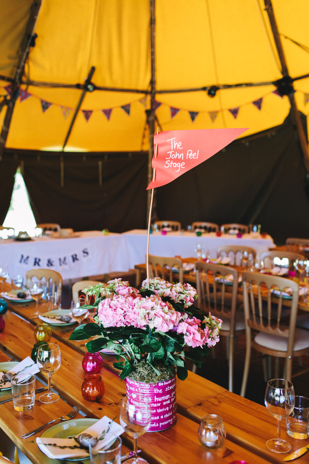 Table Name Festival Flag Tipi Flowers Floral Painted Tin Bach Wen Farm Wedding Jessica O'Shaughnessy Photography