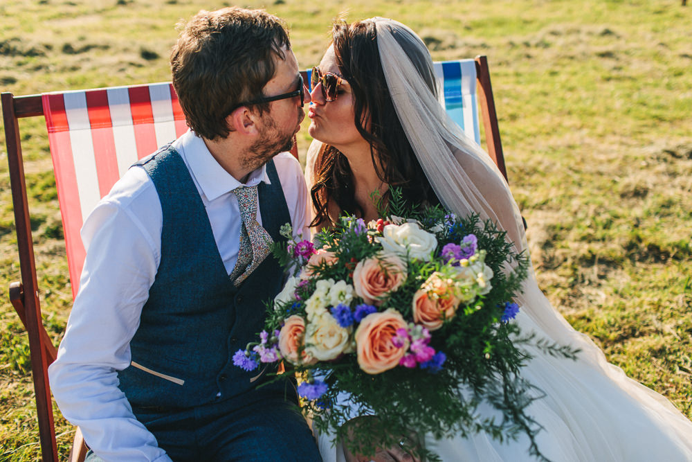 Bride Bridal Separates Sweetheart Neckline Strapless Tulle Floor Length Veil Three Piece Waistcoat Groom Multicoloured Bouquet Peach Rose Bach Wen Farm Wedding Jessica O'Shaughnessy Photography