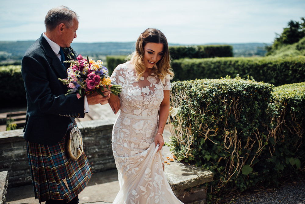Dress Gown Bride Bridal Cap Sleeves Embroidered Personalised Floral Applique Hermione de Paula Train Veil Barley Wood House Wedding The Shannons Photography