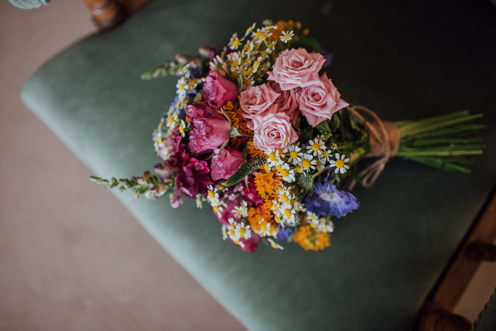 Bouquet Flowers Bride Bridal Colourful Pink Purple Yellow Rose Daisy Barley Wood House Wedding The Shannons Photography