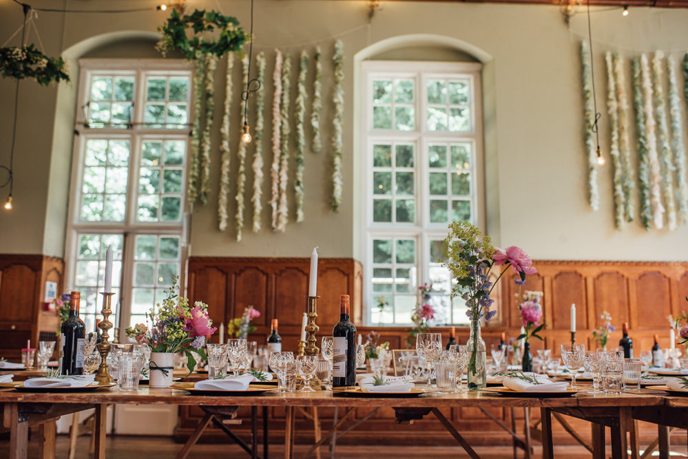 Decor Reception Venue Paper Coffee Filter Backdrop Garland Decorations Barley Wood House Wedding The Shannons Photography