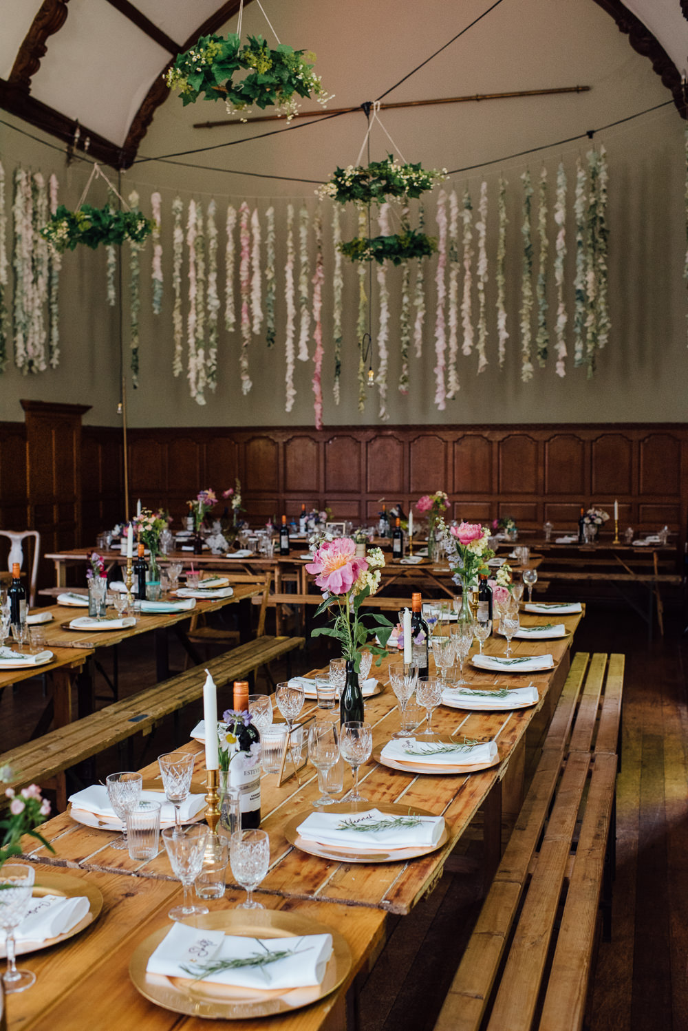 Decor Reception Venue Paper Coffee Filter Backdrop Garland Decorations Long Tables Barley Wood House Wedding The Shannons Photography