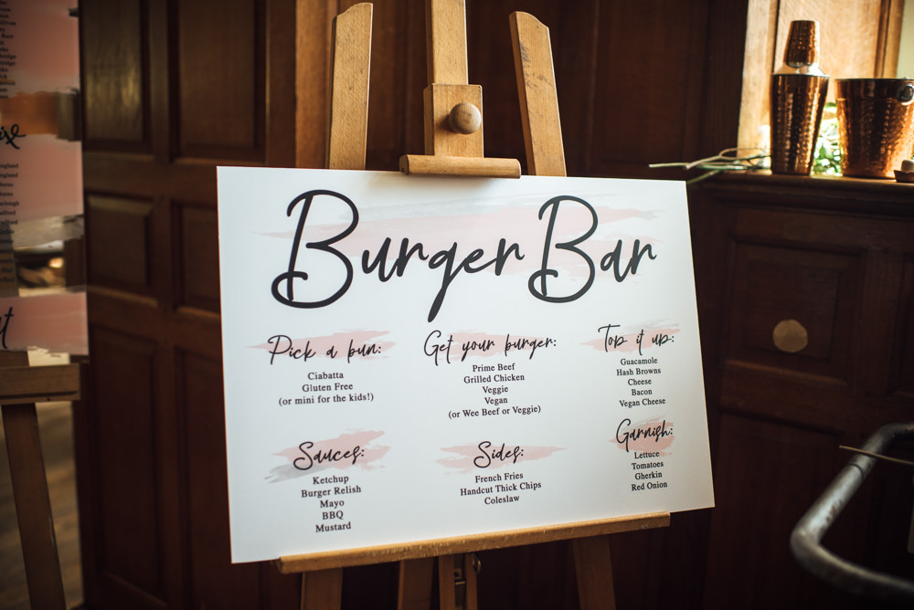 Bar Burger Food Menu Sign Barley Wood House Wedding The Shannons Photography