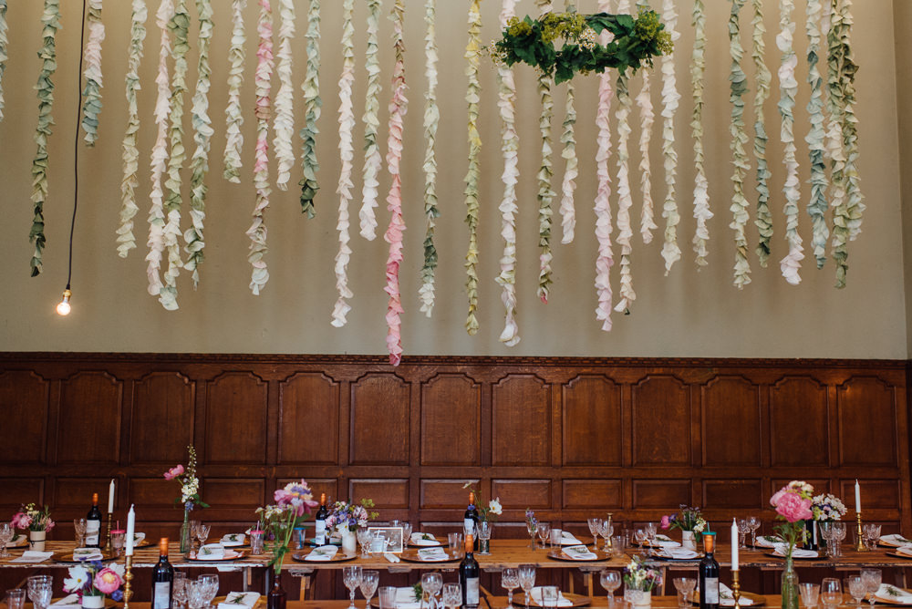 Decor Reception Venue Paper Coffee Filter Backdrop Garland Decorations Barley Wood House Wedding The Shannons Photography