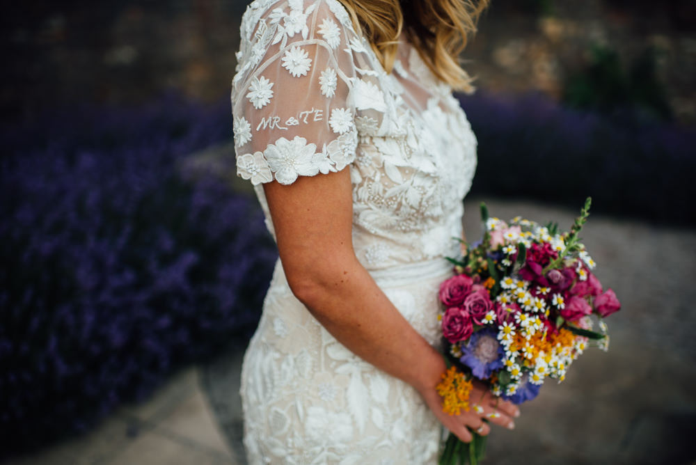 Dress Gown Bride Bridal Cap Sleeves Embroidered Personalised Floral Applique Hermione de Paula Train Veil Barley Wood House Wedding The Shannons Photography