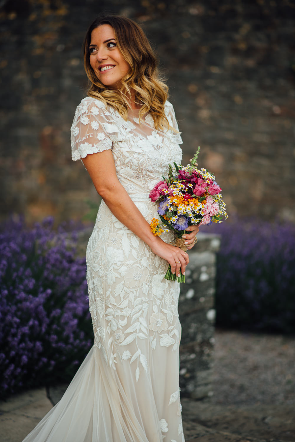 Dress Gown Bride Bridal Cap Sleeves Embroidered Personalised Floral Applique Hermione de Paula Train Veil Barley Wood House Wedding The Shannons Photography