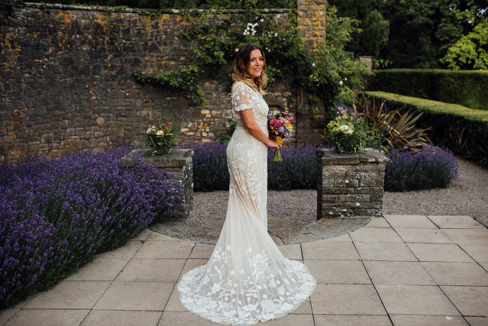 Dress Gown Bride Bridal Cap Sleeves Embroidered Personalised Floral Applique Hermione de Paula Train Veil Barley Wood House Wedding The Shannons Photography