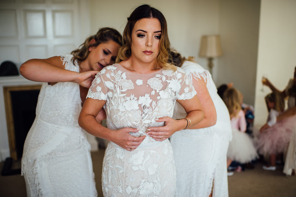 Dress Gown Bride Bridal Cap Sleeves Embroidered Personalised Floral Applique Hermione de Paula Train Veil Barley Wood House Wedding The Shannons Photography