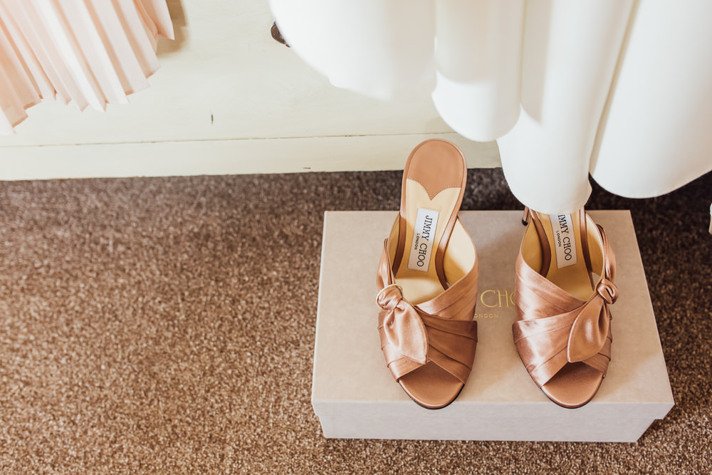 Bride Bridal Jimmy Choos Pink Mules Shoes Celestial Country Wedding Florence Fox Photography