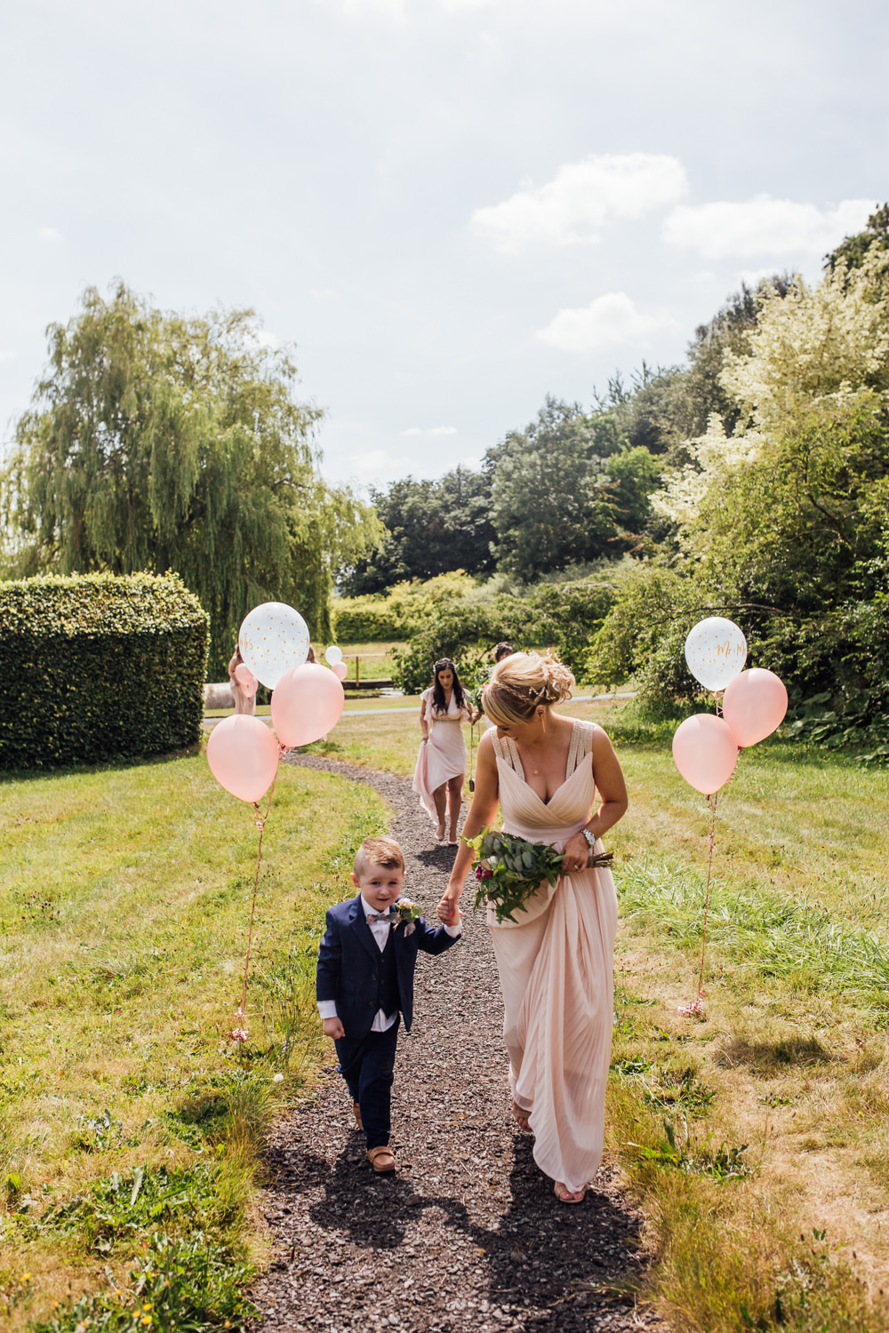 Pink Blush Bridesmaids Balloons Page Boy Celestial Country Wedding Florence Fox Photography
