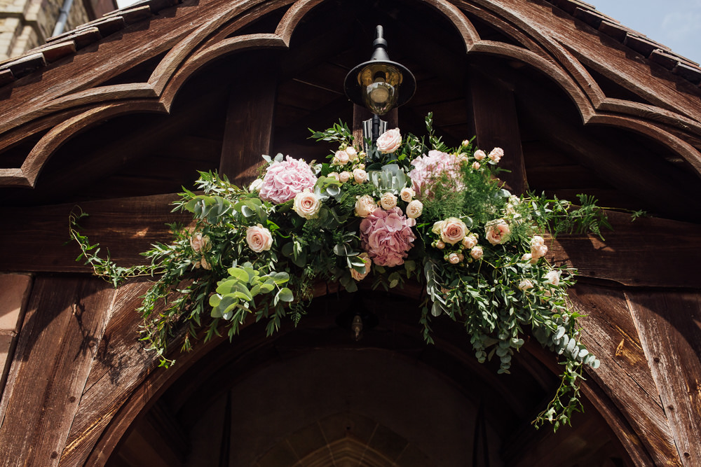 Flowers Floral Lychgate Archway Arrangement Pink Celestial Country Wedding Florence Fox Photography