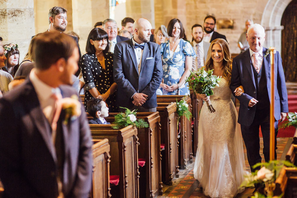 Bride Bridal Dress Overlay Veil Lace Strapless Off Shoulder Groom Three Piece Waistcoat Pink Tie Celestial Country Wedding Florence Fox Photography