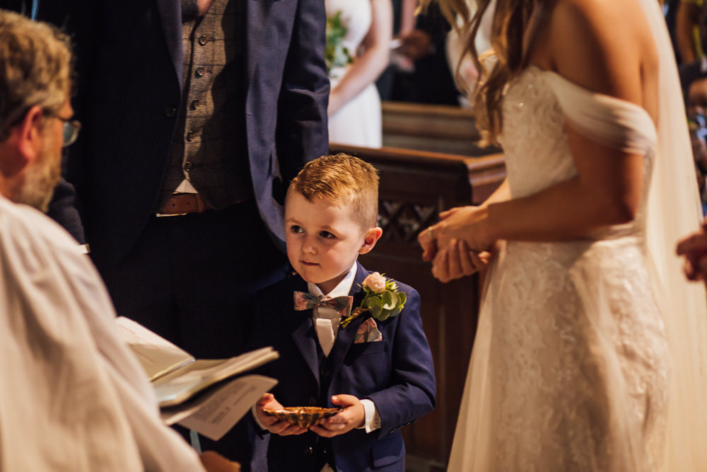 Bride Bridal Dress Overlay Veil Lace Strapless Off Shoulder Page Boy Bow Tie Suit Celestial Country Wedding Florence Fox Photography