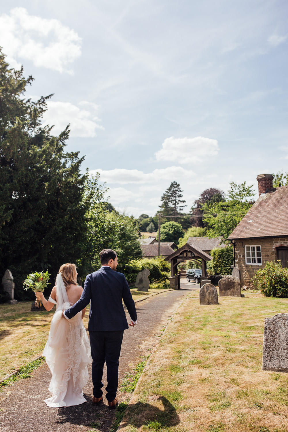 Bride Bridal Dress Overlay Veil Lace Strapless Off Shoulder Groom Three Piece Tweed Waistcoat Pink TieCelestial Country Wedding Florence Fox Photography