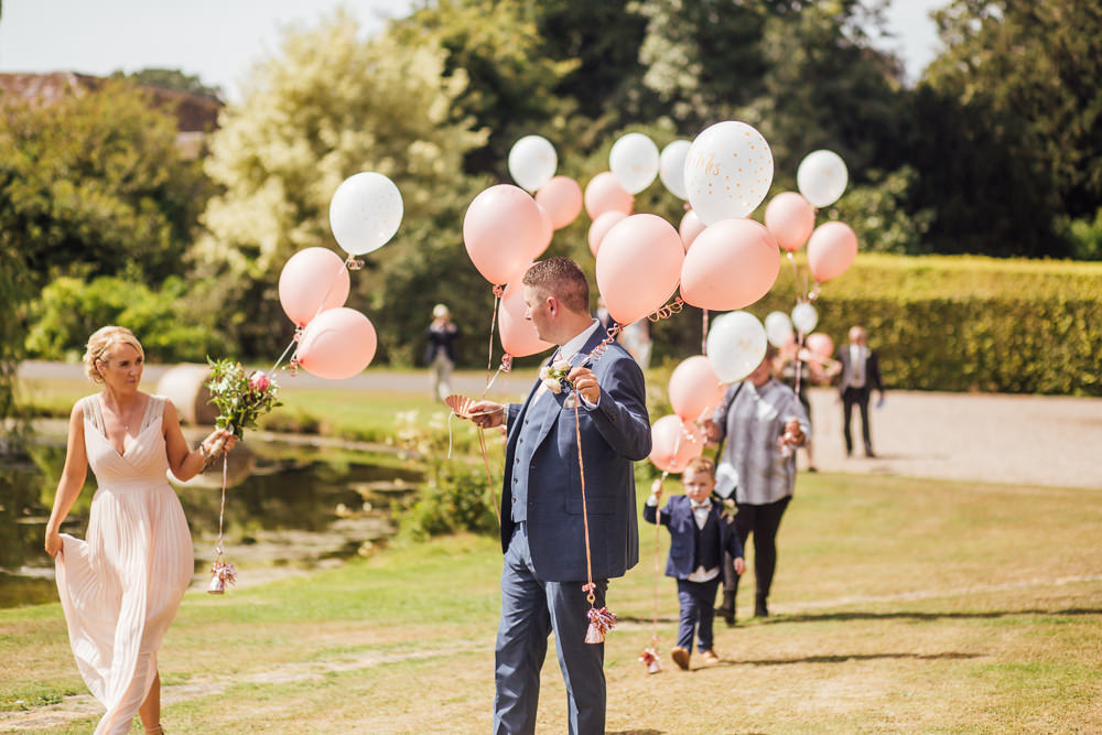 Pink Blush Bridesmaid Groomsman Navy Suit Pink White Balloons Celestial Country Wedding Florence Fox Photography