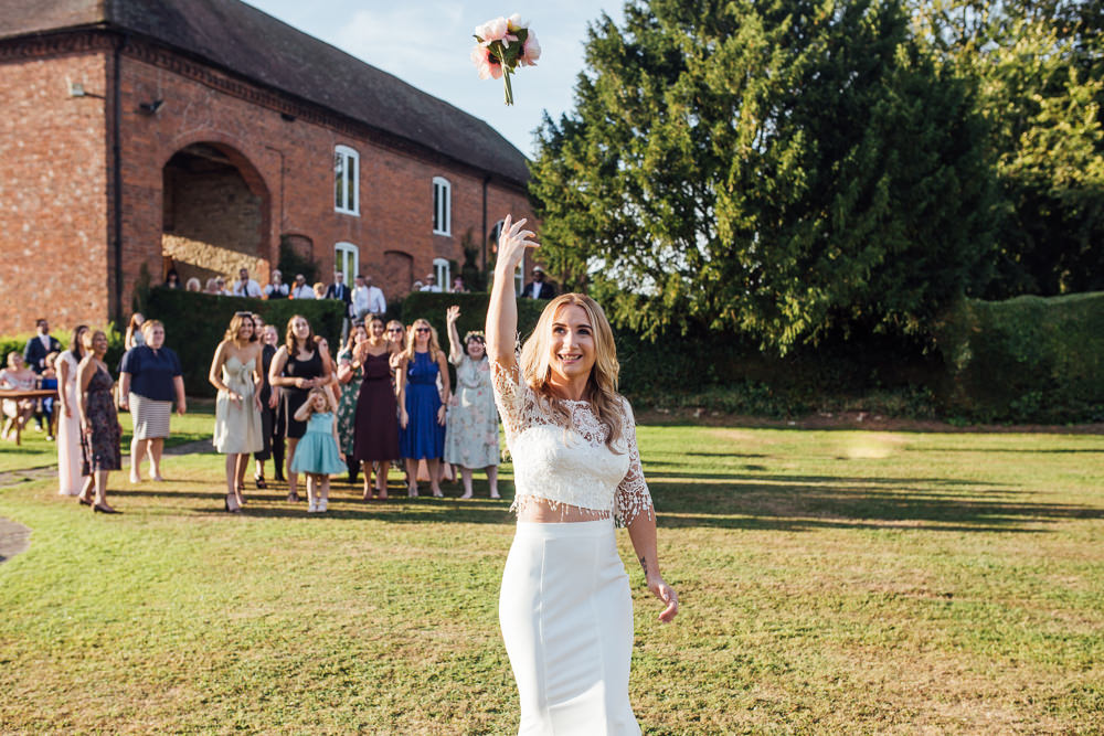 Bride Bridal Separates Skirt Top Lace Fishtail Sleeves Overlay Bouquet Toss Celestial Country Wedding Florence Fox Photography