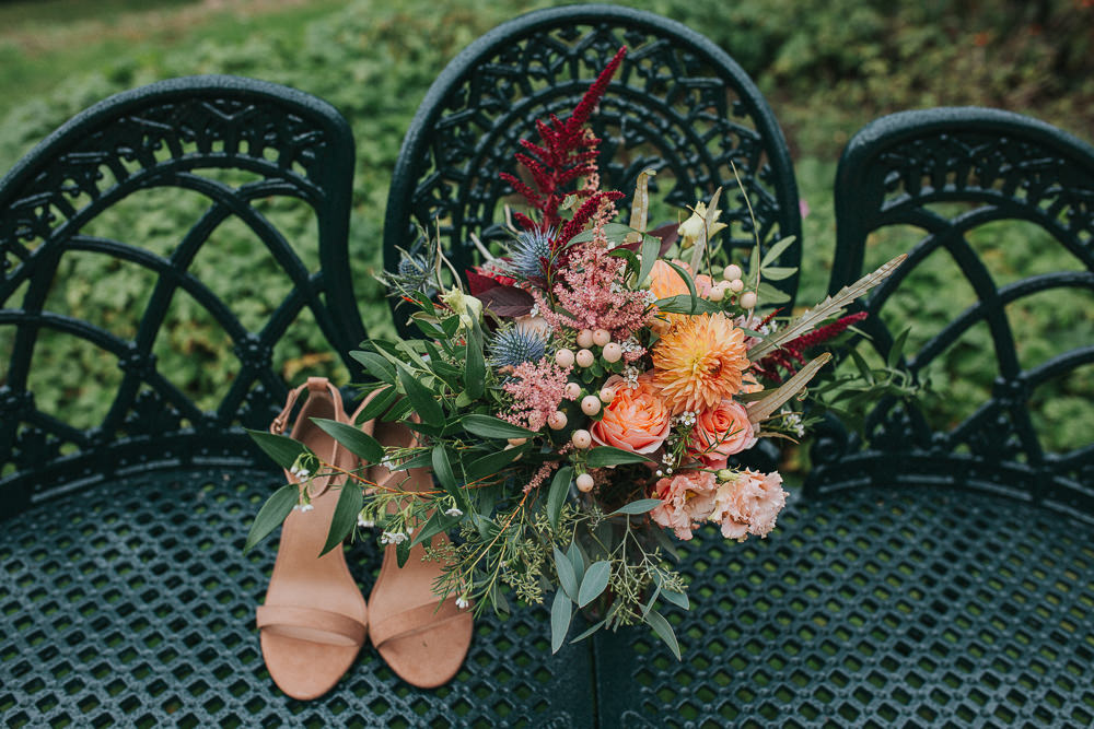 Bouquet Flowers Bride Bridal Orange Pink Dahlia Thistle Astilbe Rose Crab Lobster Wedding A Little Picture