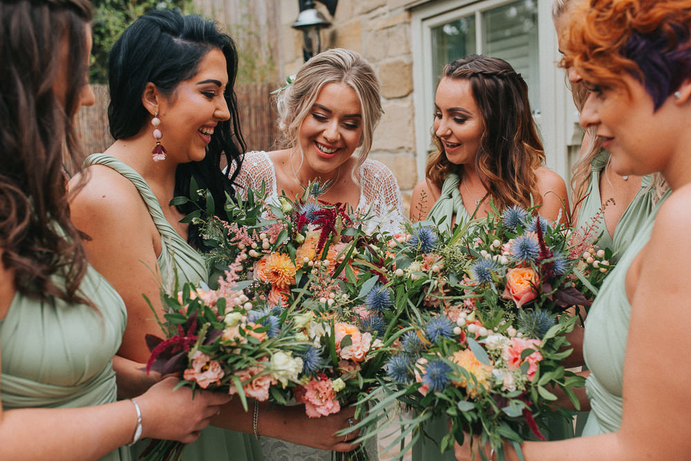 Bouquet Flowers Bride Bridal Orange Pink Dahlia Thistle Astilbe Rose Bridesmaids Crab Lobster Wedding A Little Picture