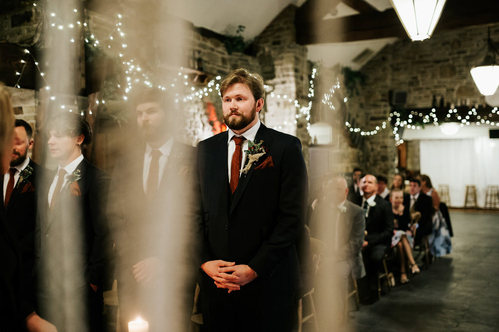 Groom Black Suit Orange Tie Cubley Hall Wedding Photography by Charli